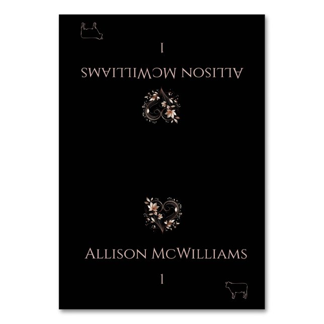 Wedding Place cards-Meat Icon-Rose Gold Flowers Bordsnummer (Framsidan)