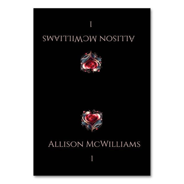 Wedding Place cards--Modern Heart Shaped Rose  Bordsnummer (Framsidan)