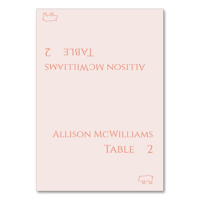 Wedding Place cards-Pork Icon-Blush Bordsnummer (Framsidan)