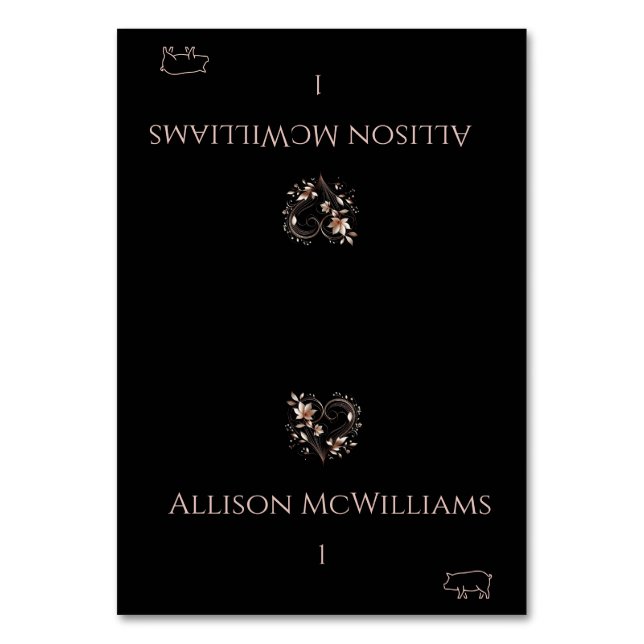Wedding Place cards-Pork Icon-Rose Gold Flowers Bordsnummer (Framsidan)
