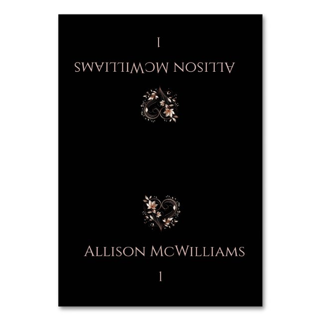 Wedding Place cards--Rose Gold Flowers Bordsnummer (Framsidan)