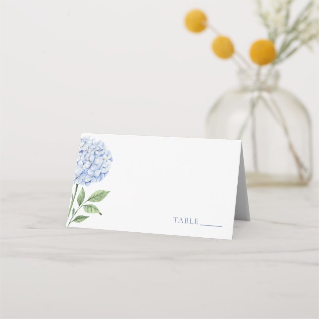 Wedding Place Cards, Single Blue Hydrangea Classic Placeringskort (Framsida)