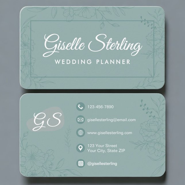 Wedding Planner Green Teal Floral Visitkort (Skapare uppladdad)