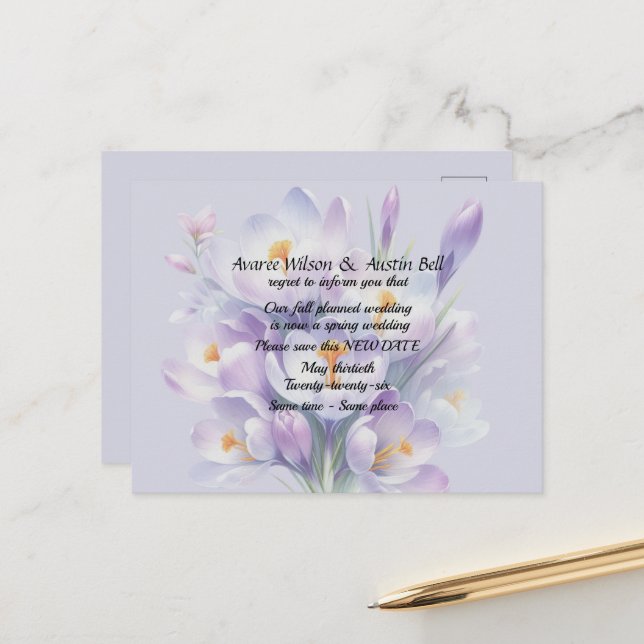 Wedding Postponement Fall Colors Meddelande Vykort (Fram/Back In Situ)