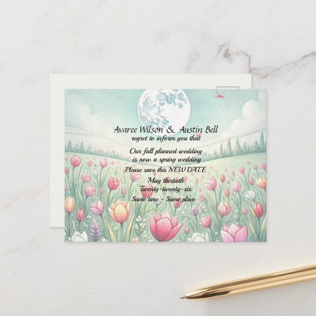 Wedding Postponement Fall Colors Meddelande Vykort (Fram/Back In Situ)