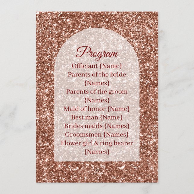 Wedding Program Ceremony Rose Gold Arched Glitter (Framsida)
