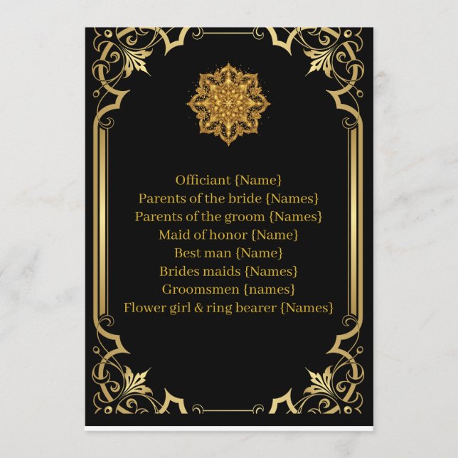 Wedding Program Mandala Luxury Black and Gold  (Framsida)