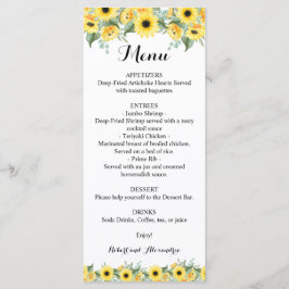 Wedding Reception Menu Sunblommblommor Greenery Meny