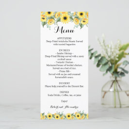 Wedding Reception Menu Sunblommblommor Greenery Meny