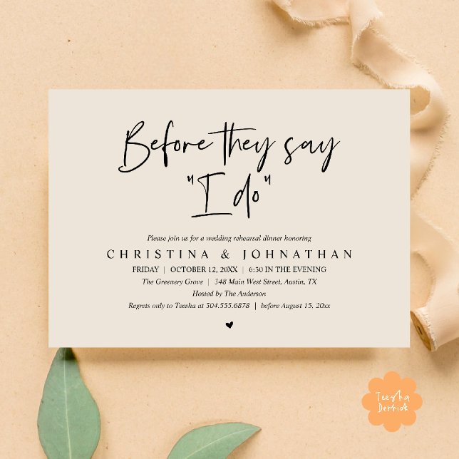 Wedding Rehearsal Dinner, Before They Say "I Do" Inbjudningar (Wedding Rehearsal Dinner, Before They Say "I Do" Invitation Card in Black and Cream)
