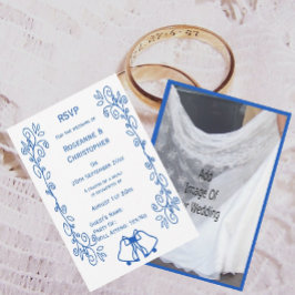 Wedding RSVP Card Blue Sapphire Bells Scrollwork  OSA Kort
