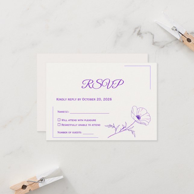 Wedding RSVP Card | Minimal Elegant Design (Fram/Back In Situ)