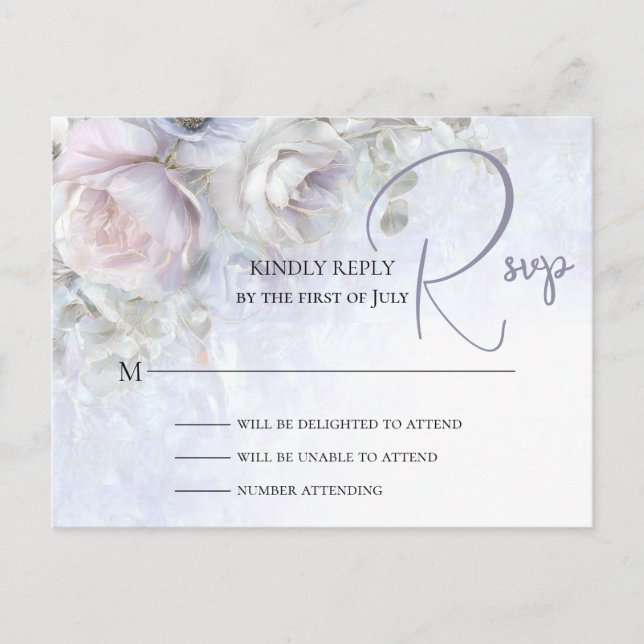 WEDDING RSVP CARD | Pastel Peonies  Vykort (Framsida)