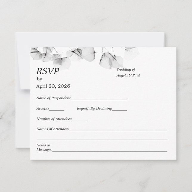 Wedding RSVP Card Soft Leaf Leaves  OSA Kort (Framsida)