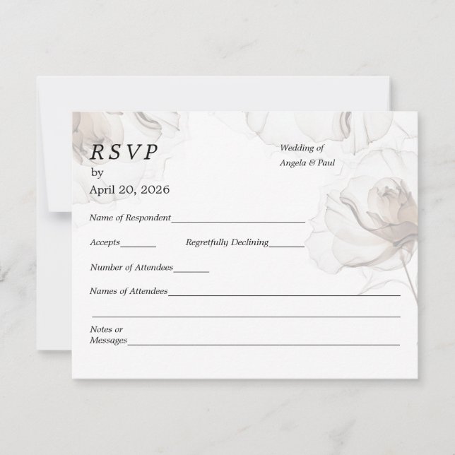 Wedding RSVP Card Soft Rose Flowers OSA Kort (Framsida)