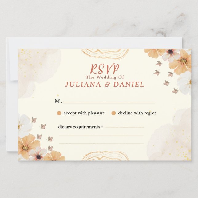 Wedding RSVP Card with Cream Floral Design (Framsida)