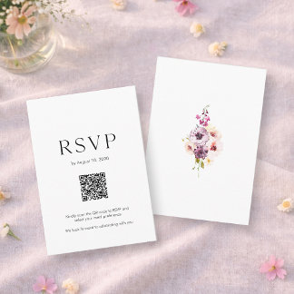Wedding RSVP Card with QR Code | Elegant Floral OSA Kort