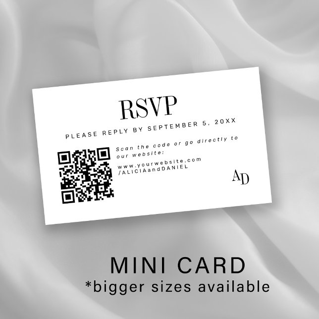 Wedding RSVP insert QR code black white enclosure Tilläggskort (Skapare uppladdad)