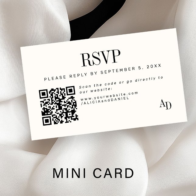 Wedding RSVP insert QR code ivory black enclosure Tilläggskort (Skapare uppladdad)