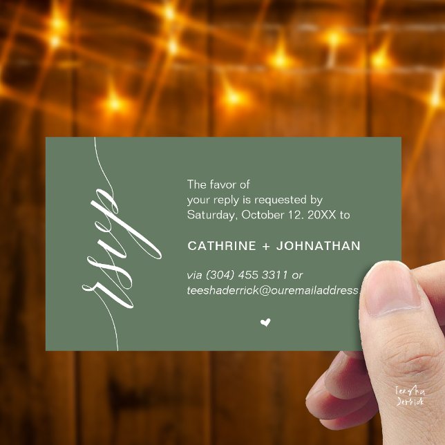 Wedding RSVP via Text Message or Email, Reminder Tilläggskort (Wedding RSVP via Text Message, Phone  or Email, Reminder Enclosure Card in sage green)