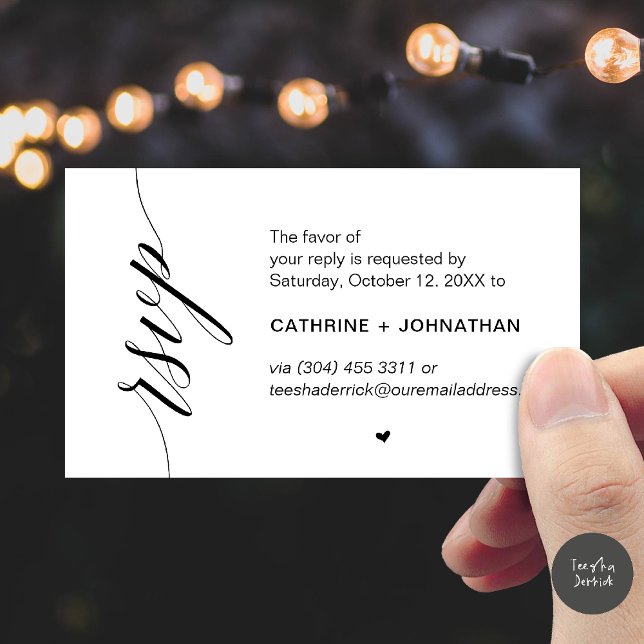 Wedding RSVP via Text Message or Email, Reminder Tilläggskort (Wedding RSVP via Text Message, Phone  or Email, Reminder Enclosure Card in Black and White)