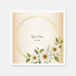 Wedding Rustic Golden Geometric White Floral Peach Pappersservett