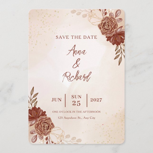 Wedding Save the Date Card | Elegant Botanical  Inbjudningar (Framsida)