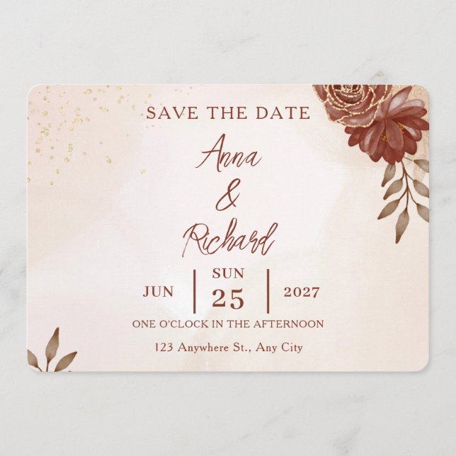 Wedding Save the Date Card | Elegant Botanical  Inbjudningar (Framsida)