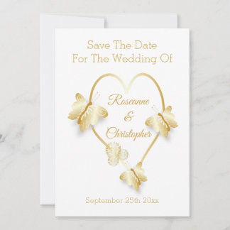 Wedding Save The Date Gold Colour Heart Butterfly Spara Datumet