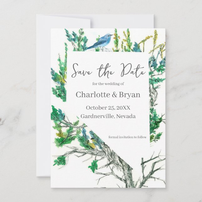 Wedding Save the Date Nevada Bluebird Sagebrush  Spara Datumet (Framsida)