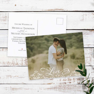 Wedding Save The Date Photo Elegant Modern Love Meddelande Vykort