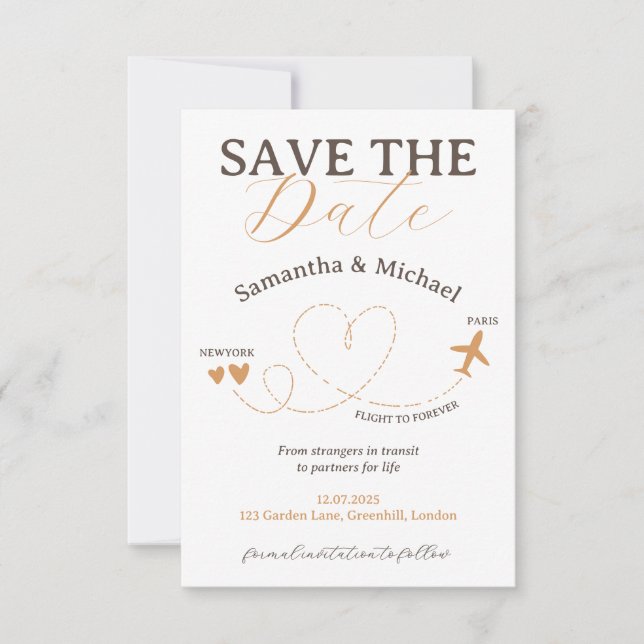 Wedding Save the Date travel flight plane Spara Datumet (Framsida)