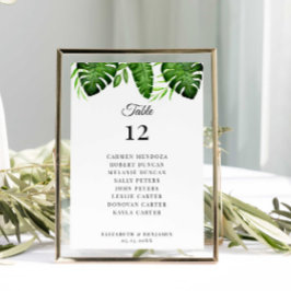 Wedding Seating Chart Table Tropical Greenery  Bordsnummer