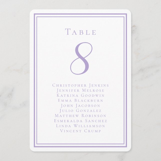 Wedding Seating List Guest Table Number Lavender Inbjudningar (Framsida)