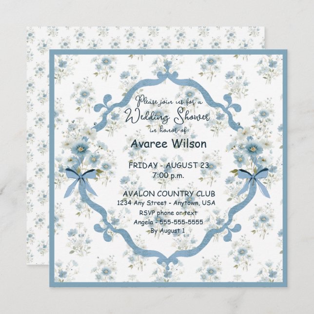 Wedding Shower in Blue Floral Kort (Fram/baksida)