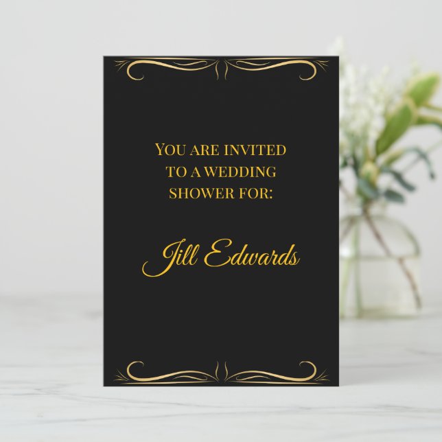 Wedding Shower Invitation-Bridal Black Gold   Inbjudningar (Stående Fram)