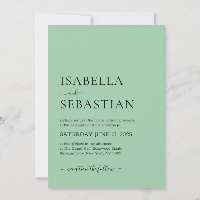 Wedding Simple Dark Sea Green Inbjudningar (Framsida)