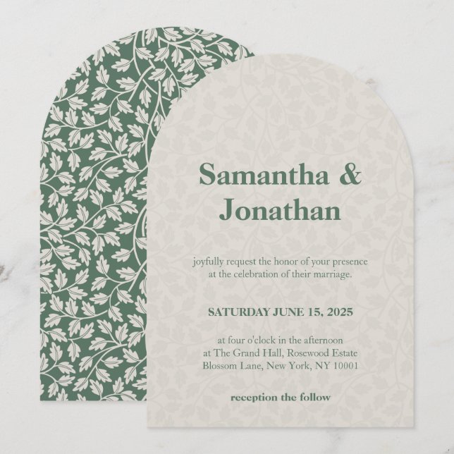 Wedding Simple Floral Emerald Green Inbjudningar (Fram/baksida)