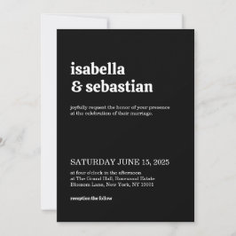Wedding Simple Modern Black Retro Font Inbjudningar