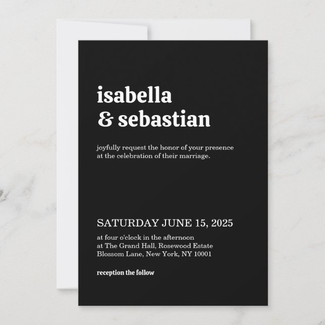 Wedding Simple Modern Black Retro Font Inbjudningar (Framsida)
