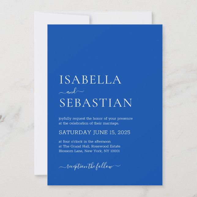 Wedding Simple Modern Cobalt Blue  Inbjudningar (Framsida)