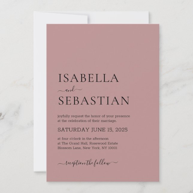 Wedding Simple Modern Dusty Rose Soft Elegant Inbjudningar (Framsida)