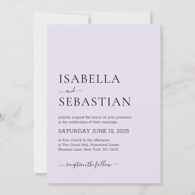 Wedding Simple Modern Lavender Inbjudningar (Framsida)