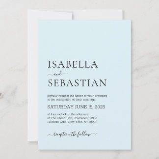 Wedding Simple Modern Light Cyan Inbjudningar