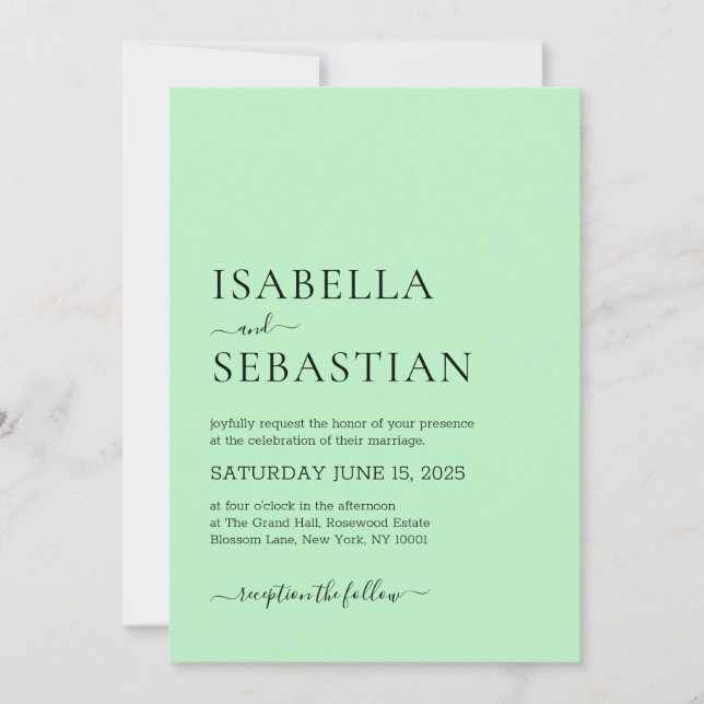Wedding Simple Modern Pale Green Inbjudningar (Framsida)