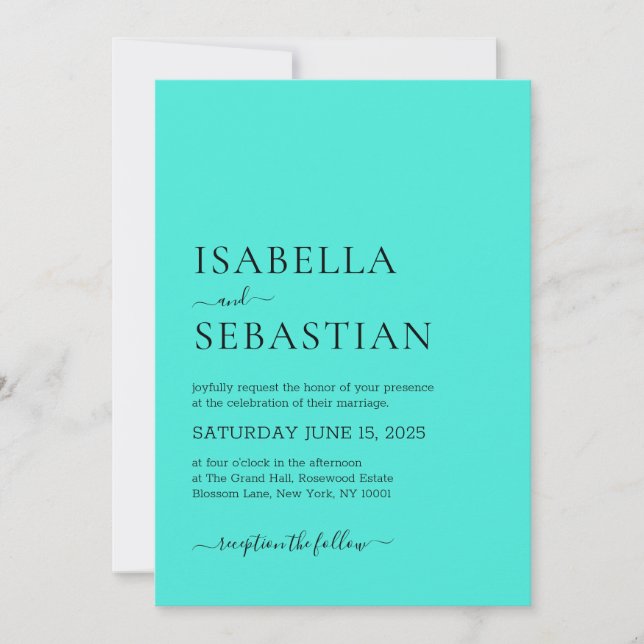 Wedding Simple Modern Turquoise Inbjudningar (Framsida)