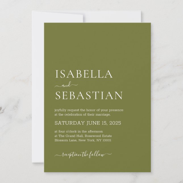 Wedding Simple Olive Drab Inbjudningar (Framsida)