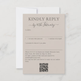 Wedding Soft Beige Signature QR Code Kindly Reply OSA Kort