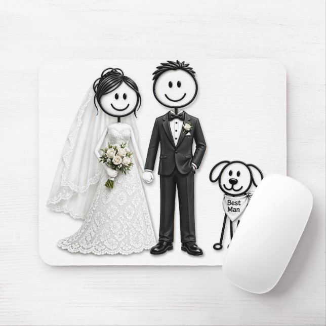 Wedding Stick Figures with Best Man Dog Musmatta (Med mus)