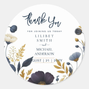 WEDDING STICKERS   Elegant för marin Gult Guld Blo Runt Klistermärke
